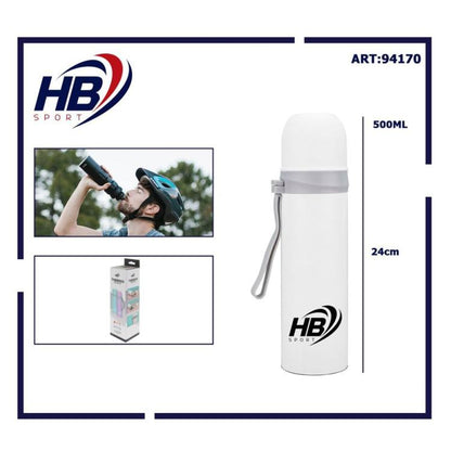 Hb Thermos Edelstahl 500ml Thermoflasche (12/24H) mit Klappverschluss | Weiß