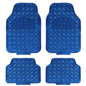 Set of 4 Universal Car Floor Mats Rubber with Chrome Metal Effect (Blue)