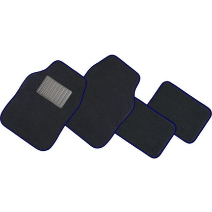 Set 4 Tappetini In Moquette Auto Universali Tappeti Con Battitacco Nero E Blu
