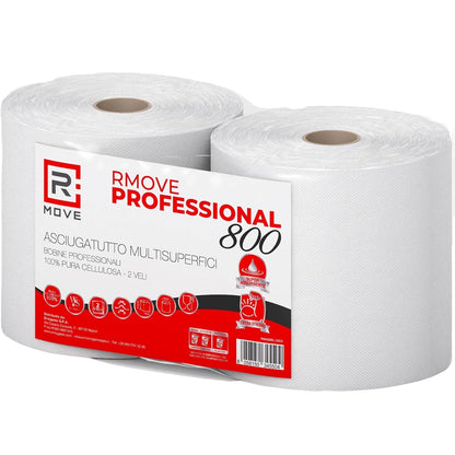 R Move 2 Rollen Haushaltspapier, Industrielle professionelle Handtuchrolle mit 800 Abrissen, langlebige, extra starke Handtuchrolle aus reiner Zellulose, saugfähige Küchenhandtücher 1600 Abrisse insgesamt