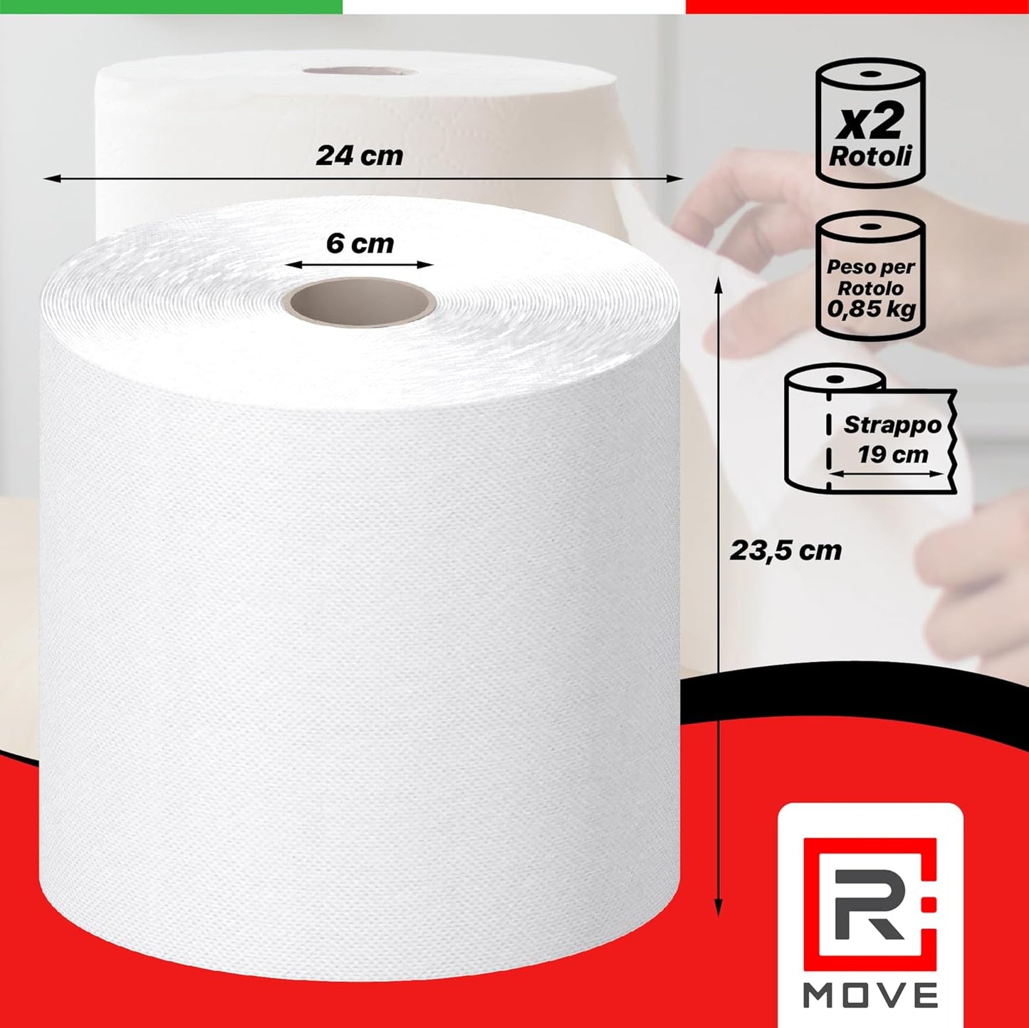 R Move 4 Rollen Haushaltspapier, Industrielle Jumbo-Rolle Profi-Handtücher mit 800 Abrissen, Hygienepapier aus reiner Zellulose, langlebig, extra stark, saugfähig für die Küche, insgesamt 3200 Abrisse