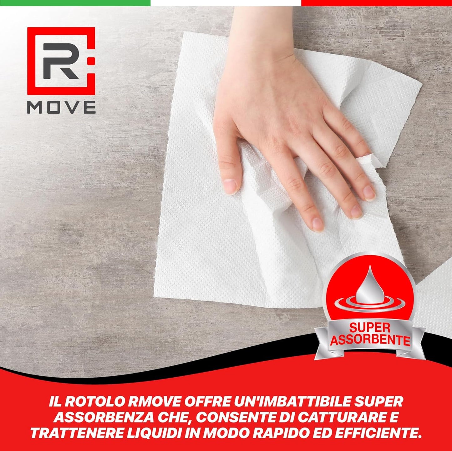 R Move 4 Rollen Haushaltspapier, Industrielle Jumbo-Rolle Profi-Handtücher mit 800 Abrissen, Hygienepapier aus reiner Zellulose, langlebig, extra stark, saugfähig für die Küche, insgesamt 3200 Abrisse