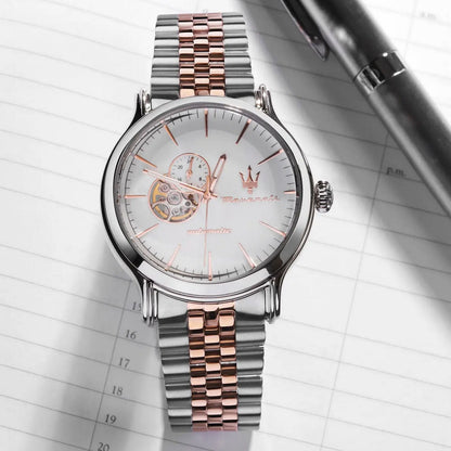 Maserati Epoca Automatico Silver & Oro Rosa 42mm – open heart