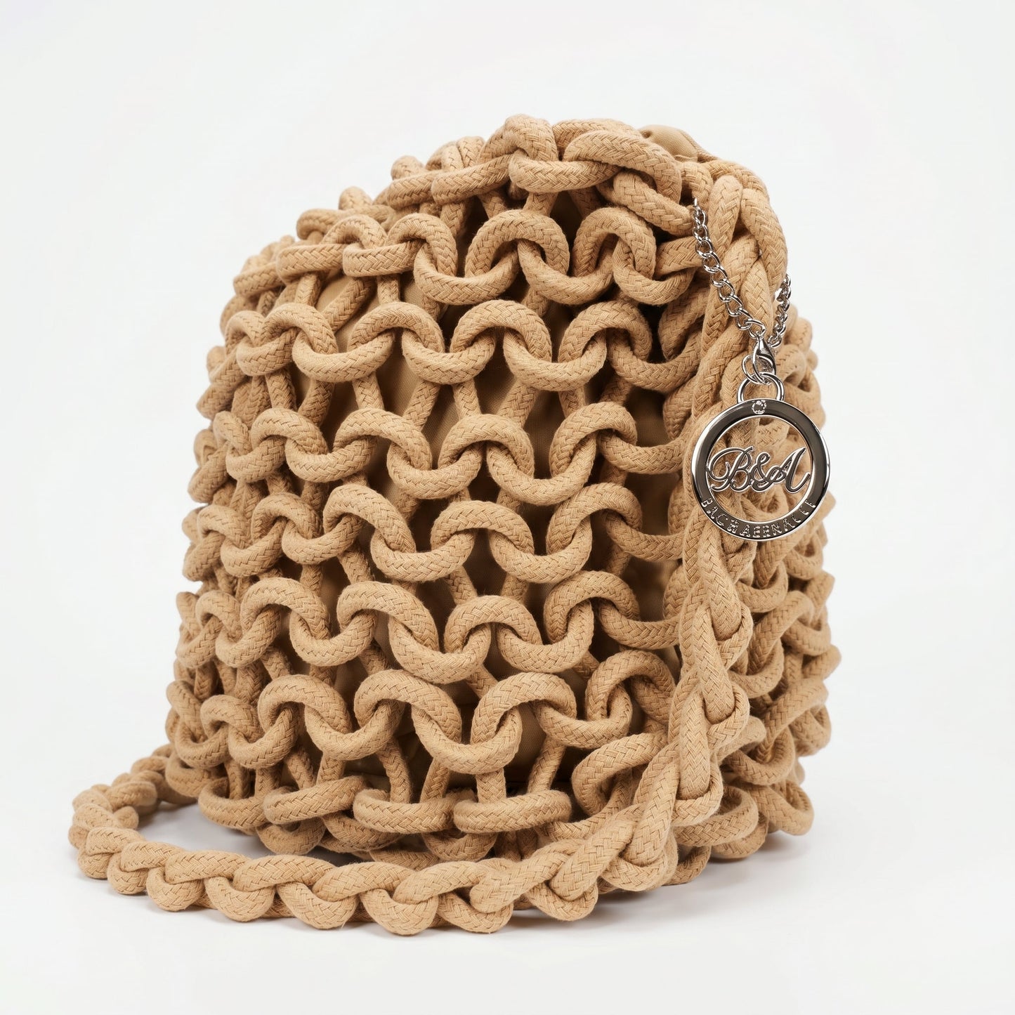 Baci & Abbracci Borsa a Spalla Grande in Corda di Cotone Intrecciata con Nappina
