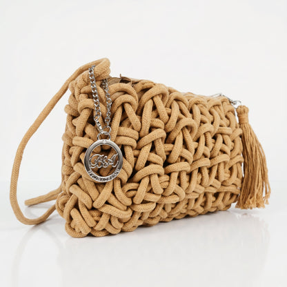 Baci & Abbracci Borsa a Tracolla Intrecciata in Corda di Cotone con Nappina