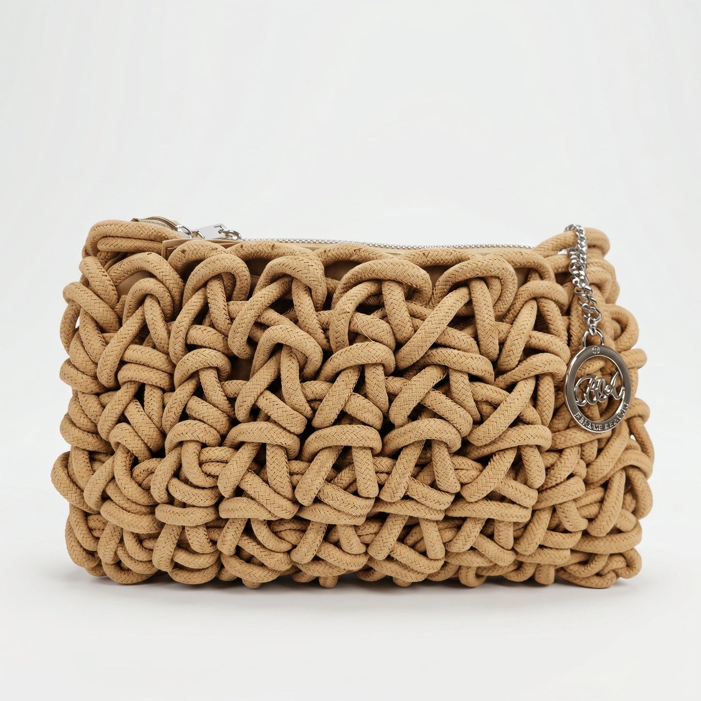 Baci & Abbracci Borsa a Tracolla Intrecciata in Corda di Cotone con Nappina