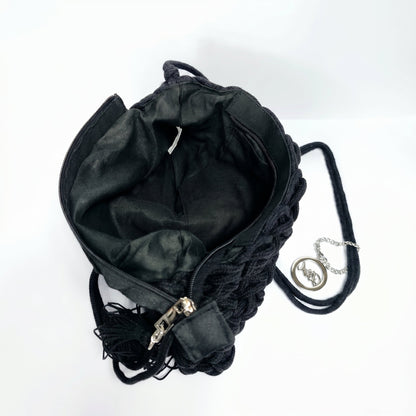 Baci & Abbracci Borsa a Tracolla Intrecciata in Corda di Cotone con Nappina