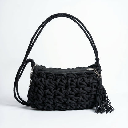Baci & Abbracci Borsa a Tracolla Intrecciata in Corda di Cotone con Nappina