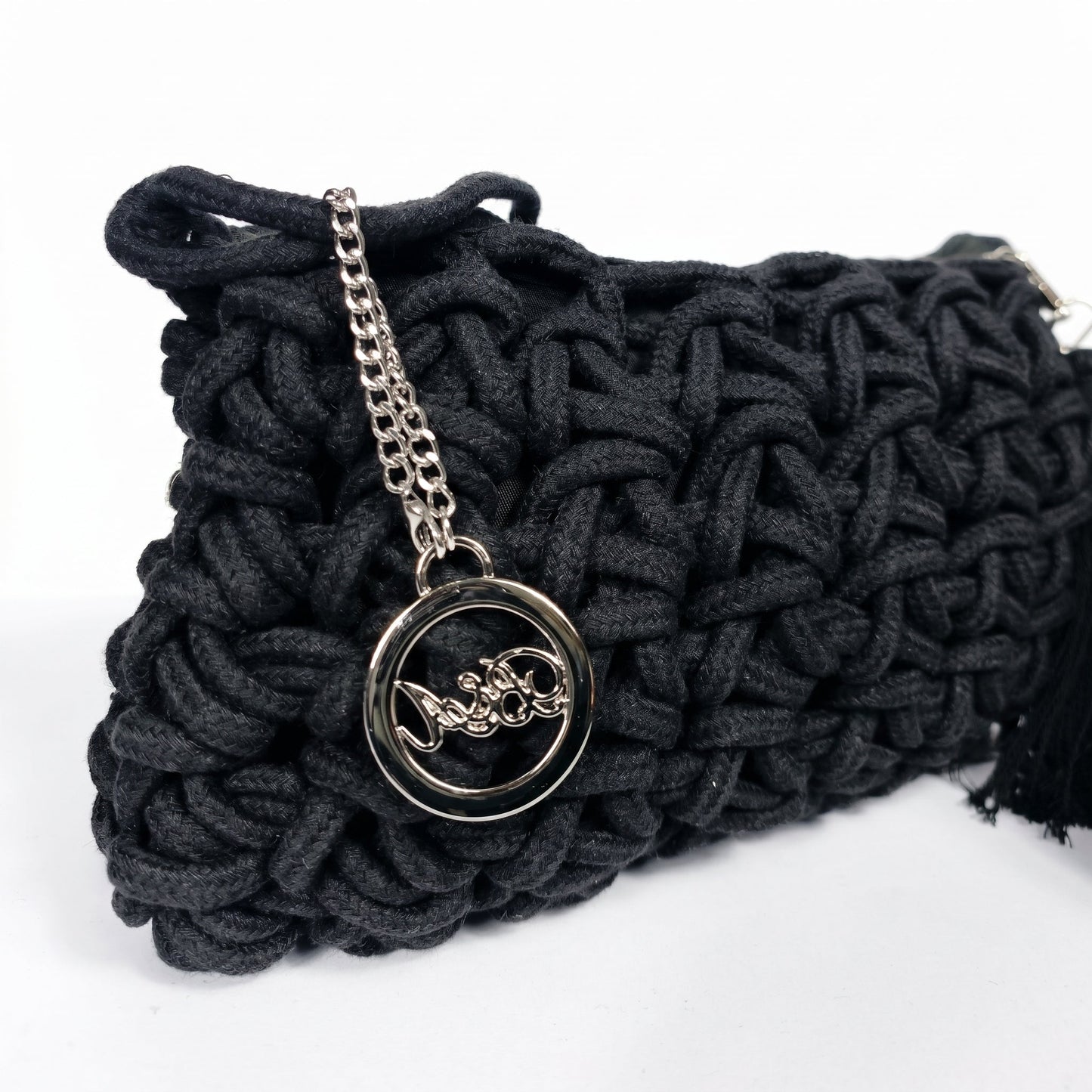 Baci & Abbracci Borsa a Tracolla Intrecciata in Corda di Cotone con Nappina