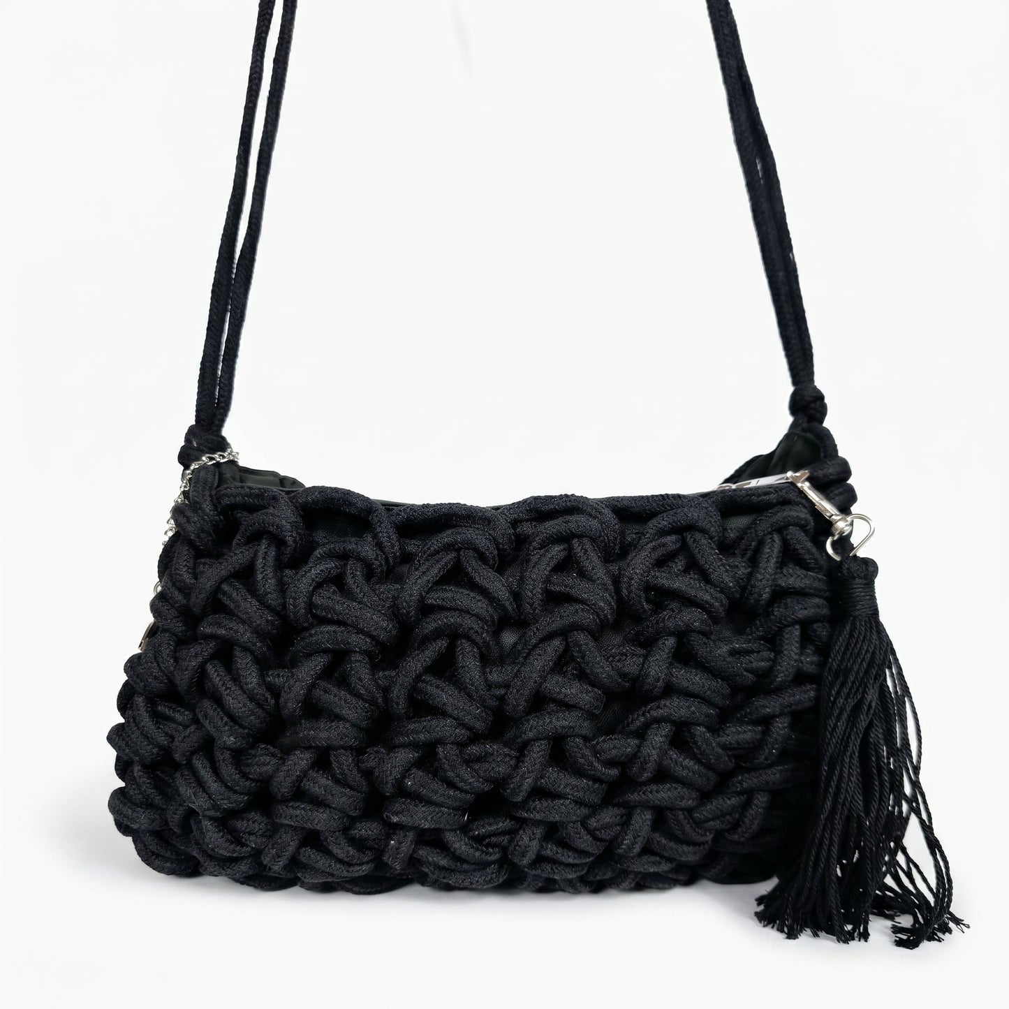 Baci & Abbracci Borsa a Tracolla Intrecciata in Corda di Cotone con Nappina