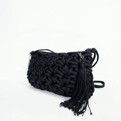 Baci & Abbracci Borsa a Tracolla Intrecciata in Corda di Cotone con Nappina
