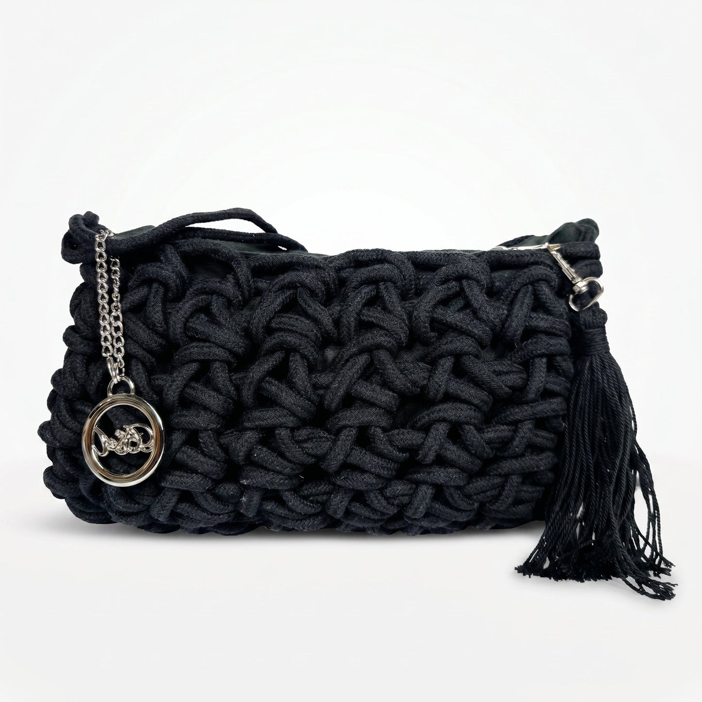 Baci & Abbracci Borsa a Tracolla Intrecciata in Corda di Cotone con Nappina