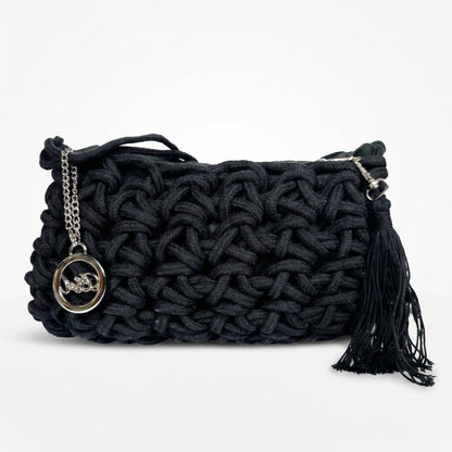 Baci & Abbracci Borsa a Tracolla Intrecciata in Corda di Cotone con Nappina