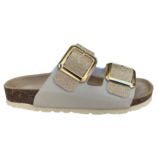 Biochic sandalo da donna con 2 fasce regolabili glitterate e plantare in pelle BC55215Yo oro