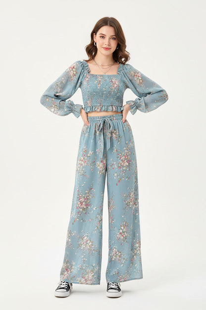 Completo Donna Elegante Estivo in Chiffon con Pantaloni Vita Alta