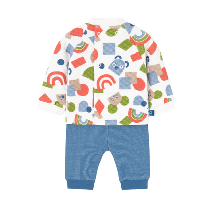 Boboli Completo di felpa e pantaloni in cotone per neonato con stampa animali 139182-9452 bianco-celeste