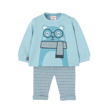 Boboli Completo di felpa e pantaloni in cotorne per neonato maschio 109156-2597 celeste