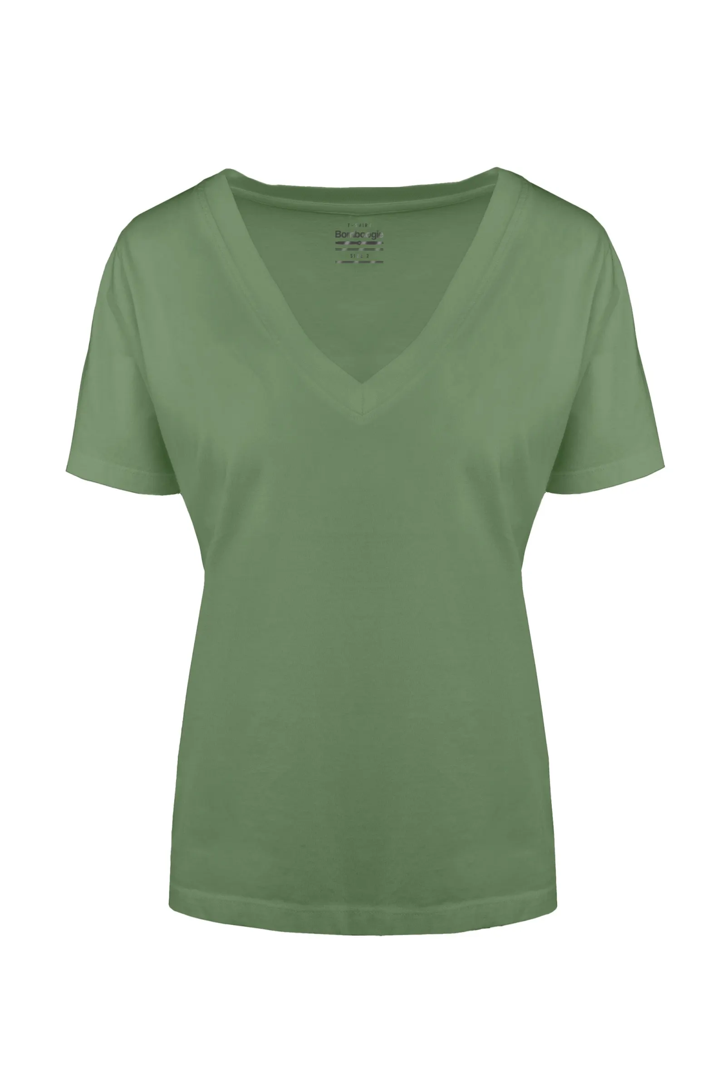 Bomboogie T-shirt da donna con scollo a V in cotone organico TW7359TJORI 305 wasabi green