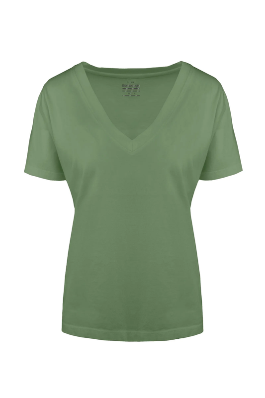 Bomboogie T-shirt da donna con scollo a V in cotone organico TW7359TJORI 305 wasabi green