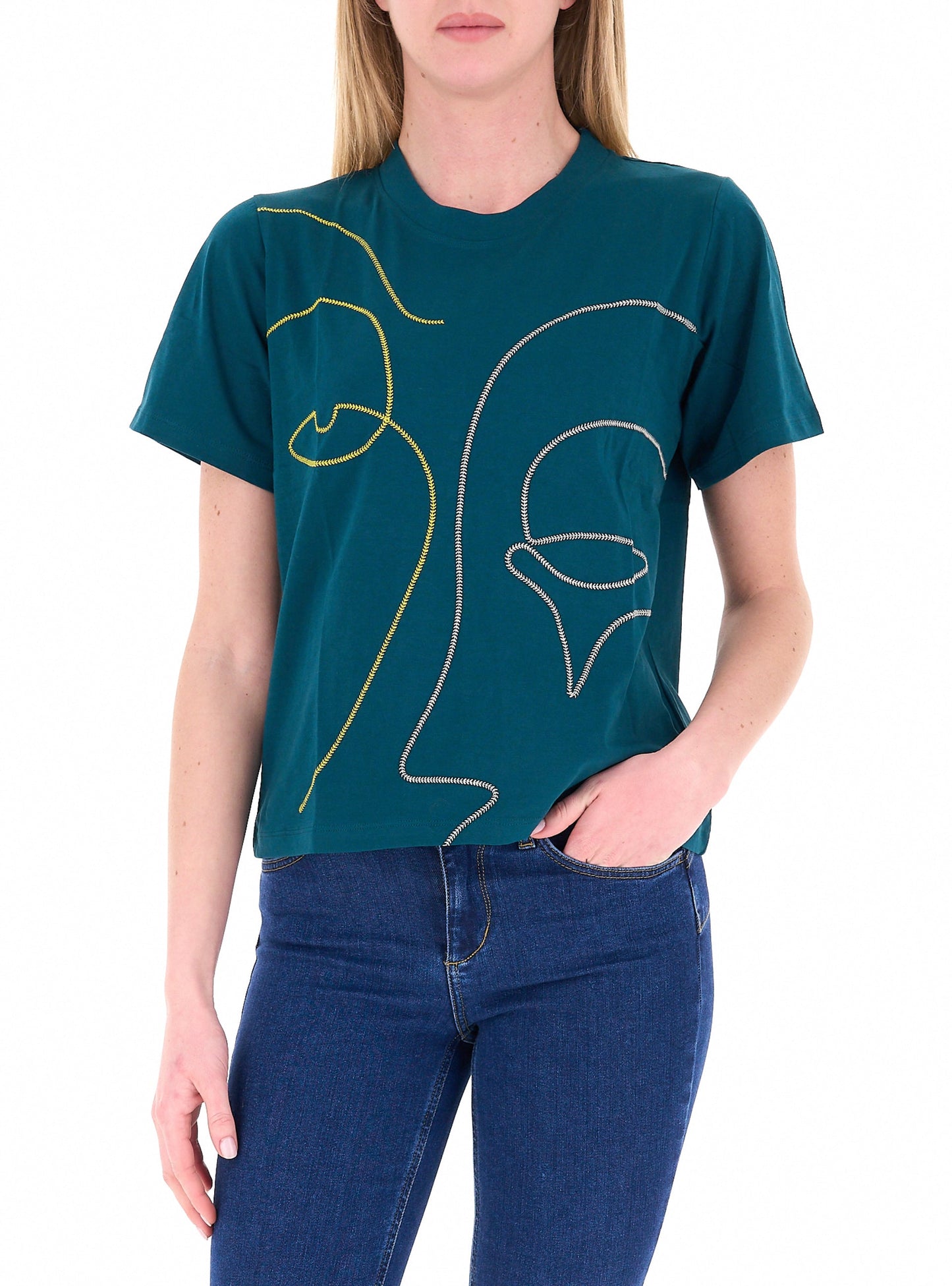 Bomboogie T-shirt Donna Cotone Girocollo TW9518JIN6 259 Petrolio