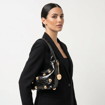 Coconuda Borsa Hobo Nera con Borchie Dorate