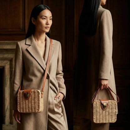 Stile Donna Bags - Borsa a Scatola in Paglia