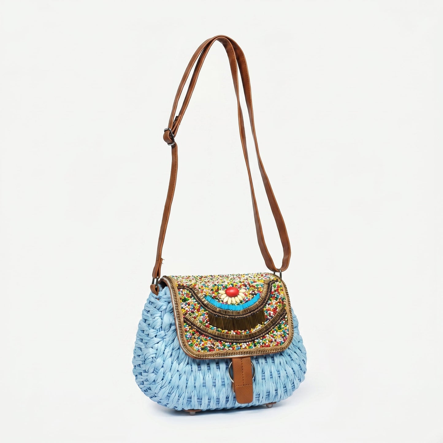 Stile Donna Bags - Borsa a Tracolla in Rafia Intrecciata
