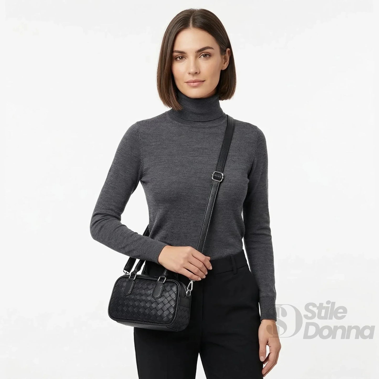 Stile Donna Bags - Borsa a Cilindro Intrecciata Nera