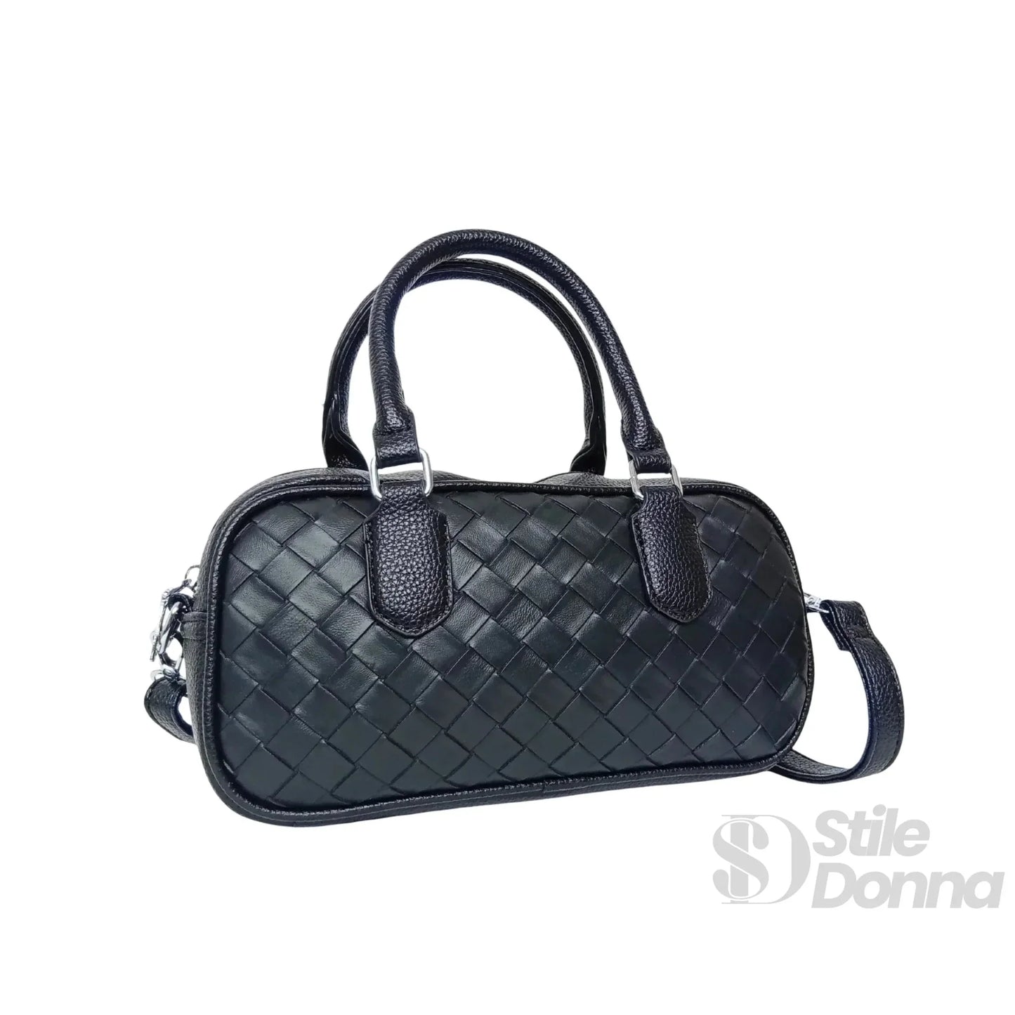 Stile Donna Bags - Borsa a Cilindro Intrecciata Nera