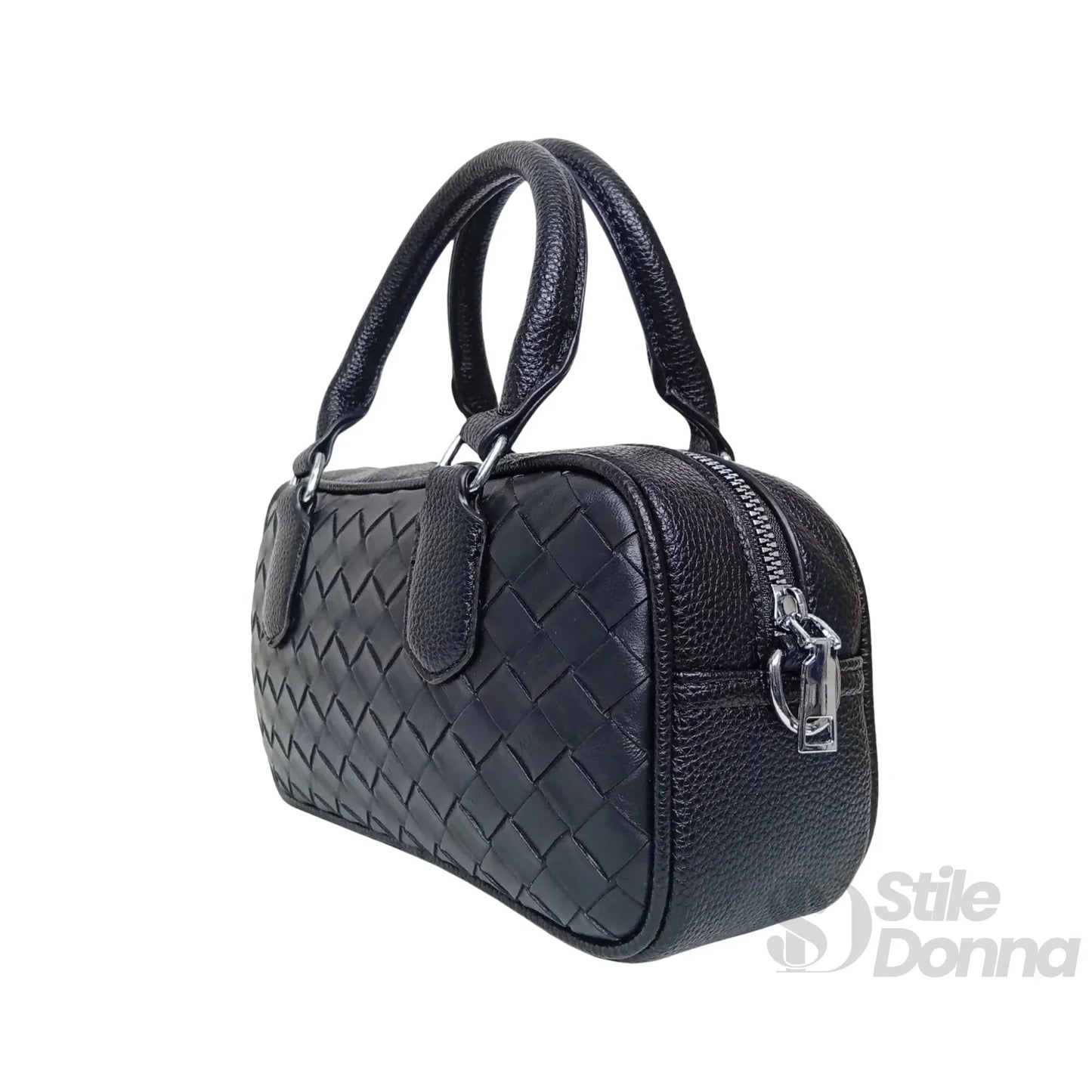 Stile Donna Bags - Borsa a Cilindro Intrecciata Nera