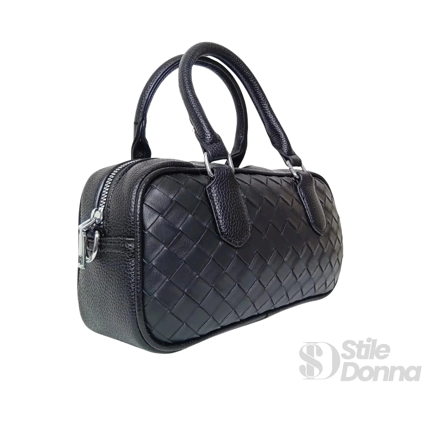Stile Donna Bags - Borsa a Cilindro Intrecciata Nera