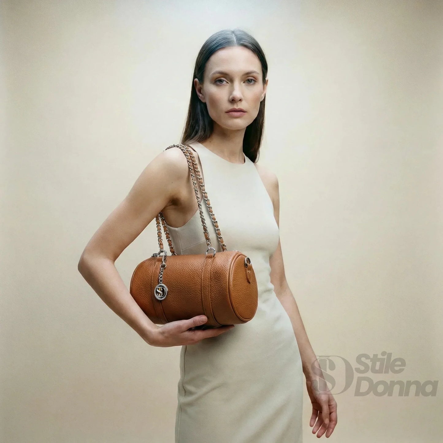Stile Donna Bags - Borsa a Cilindro con Doppio Manico