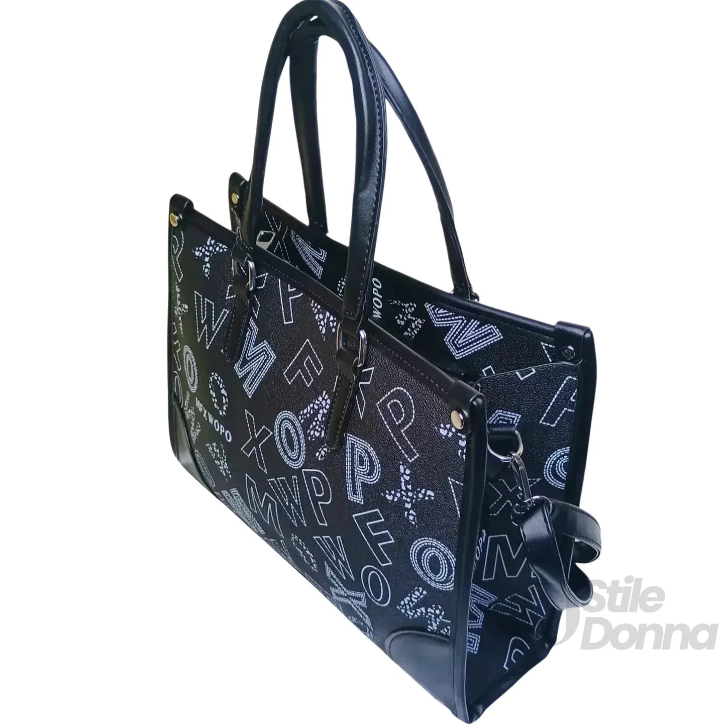 Stile Donna Bags - Borsa a Mano Nera con Stampa