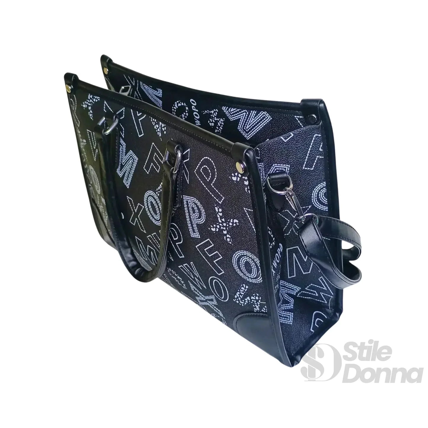 Stile Donna Bags - Borsa a Mano Nera con Stampa