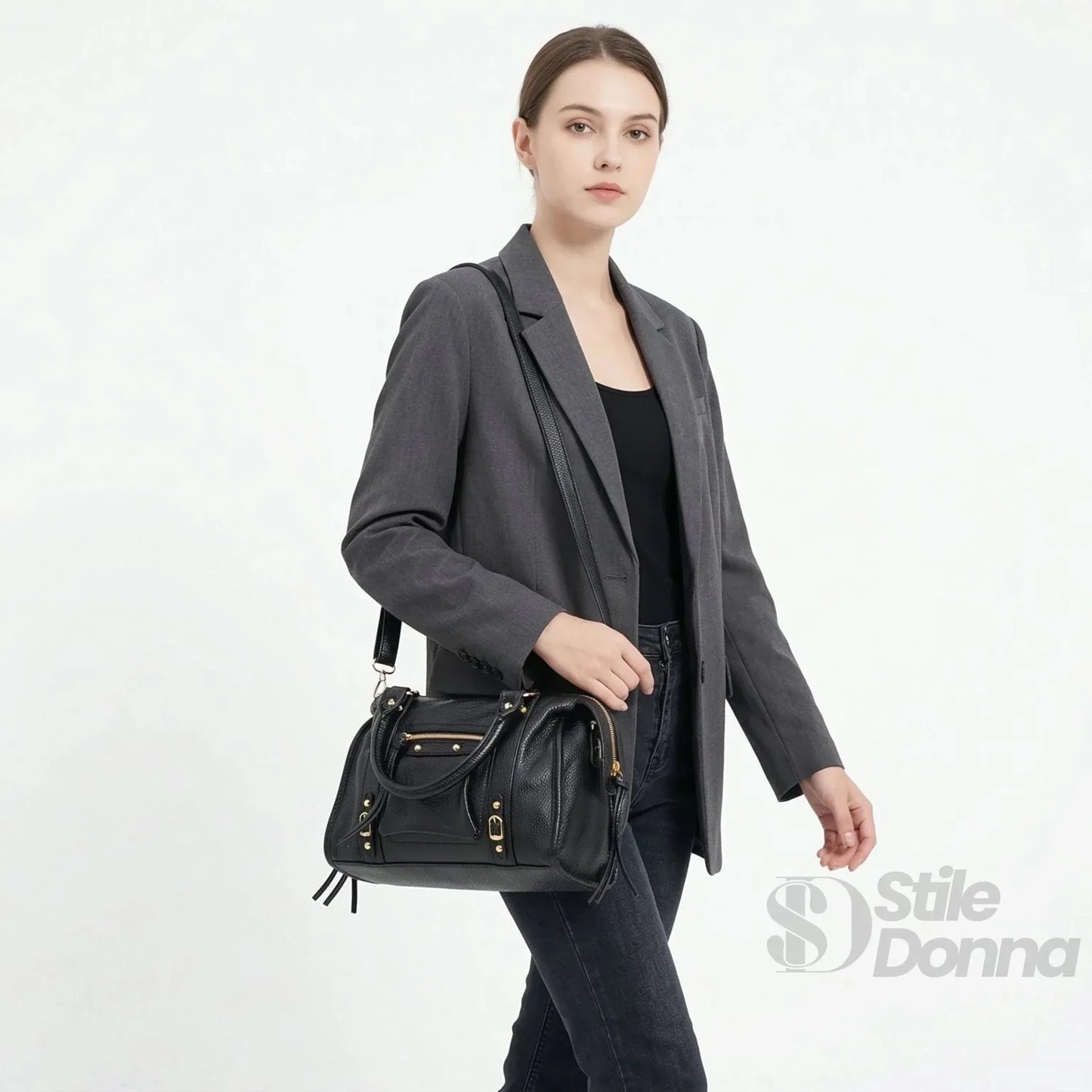 Stile Donna Bags - Borsa a Mano in Ecopelle Nera