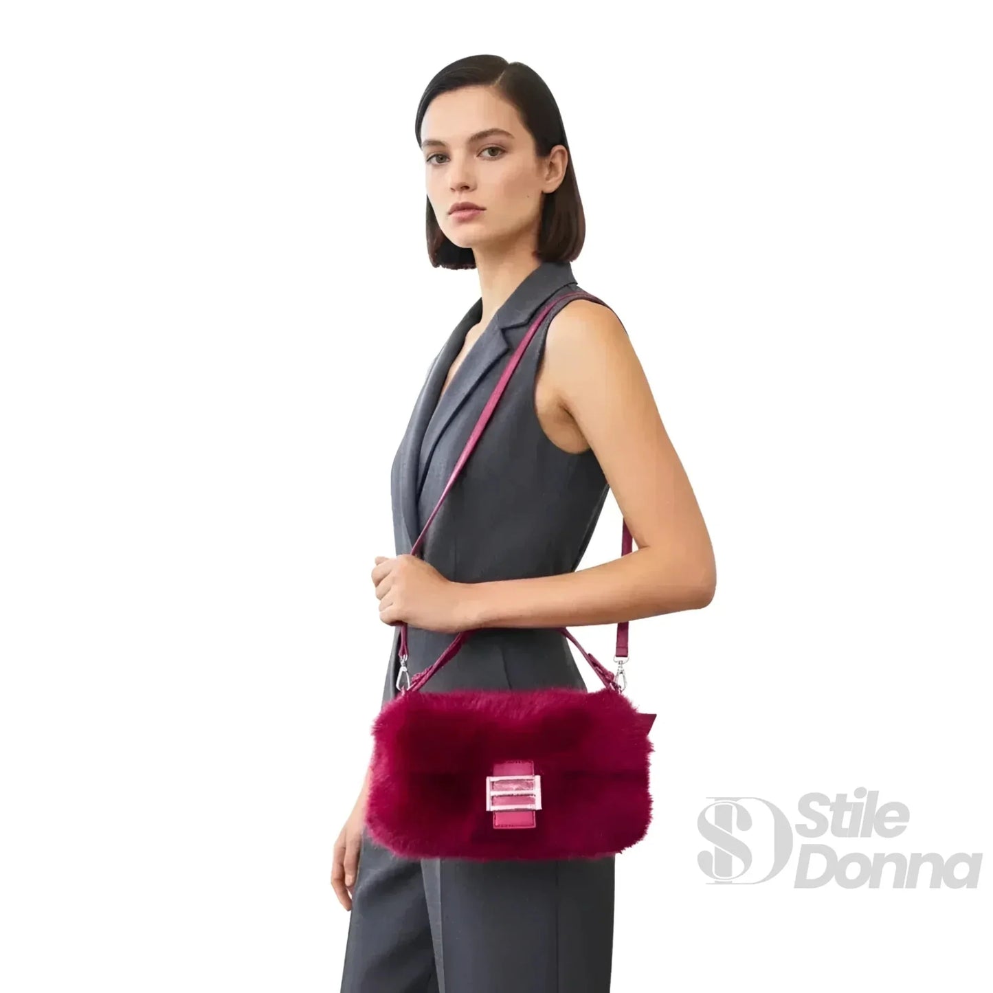 Stile Donna Bags - Borsa a Mano in Pelliccia Rossa
