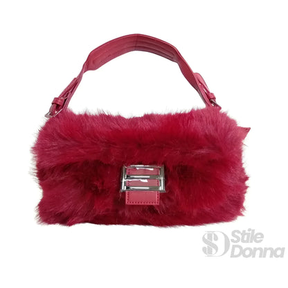 Stile Donna Bags - Borsa a Mano in Pelliccia Rossa