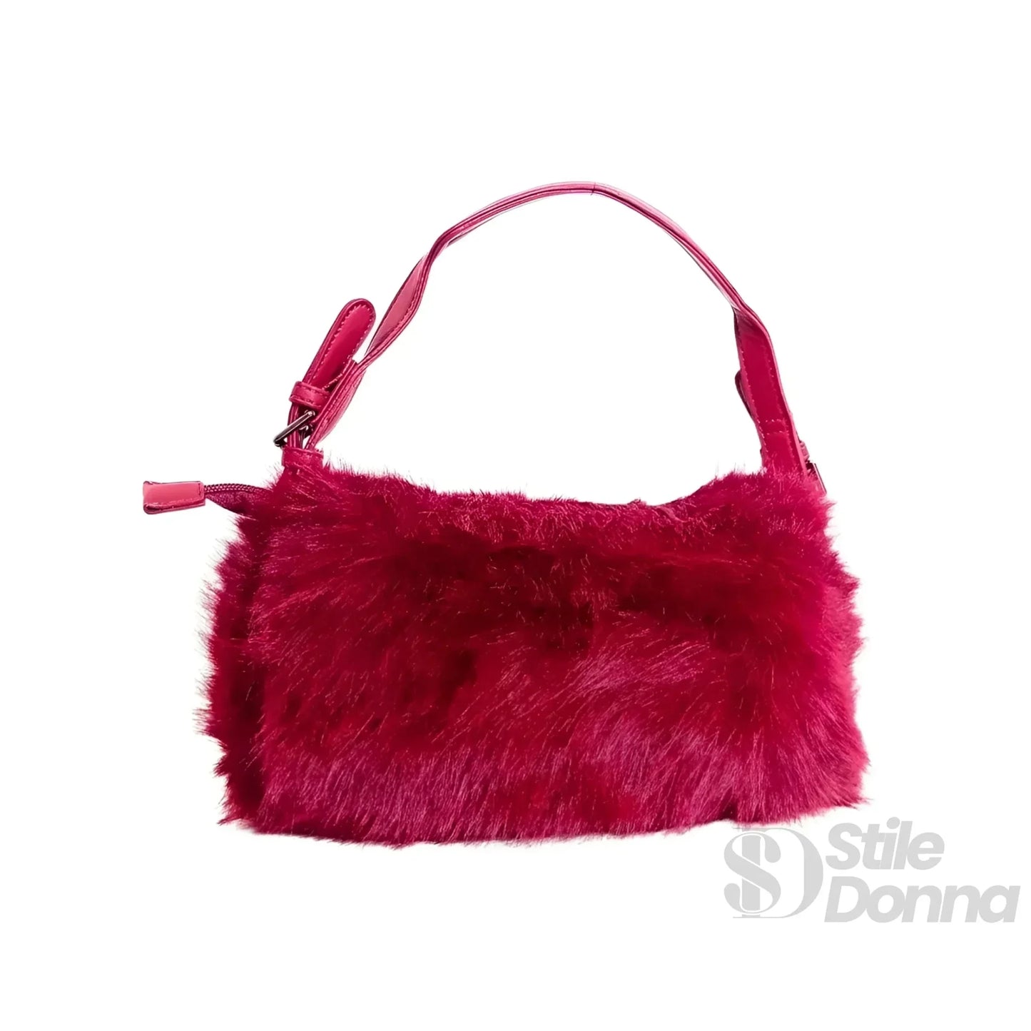Stile Donna Bags - Borsa a Mano in Pelliccia Rossa