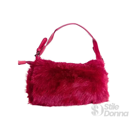 Stile Donna Bags - Borsa a Mano in Pelliccia Rossa