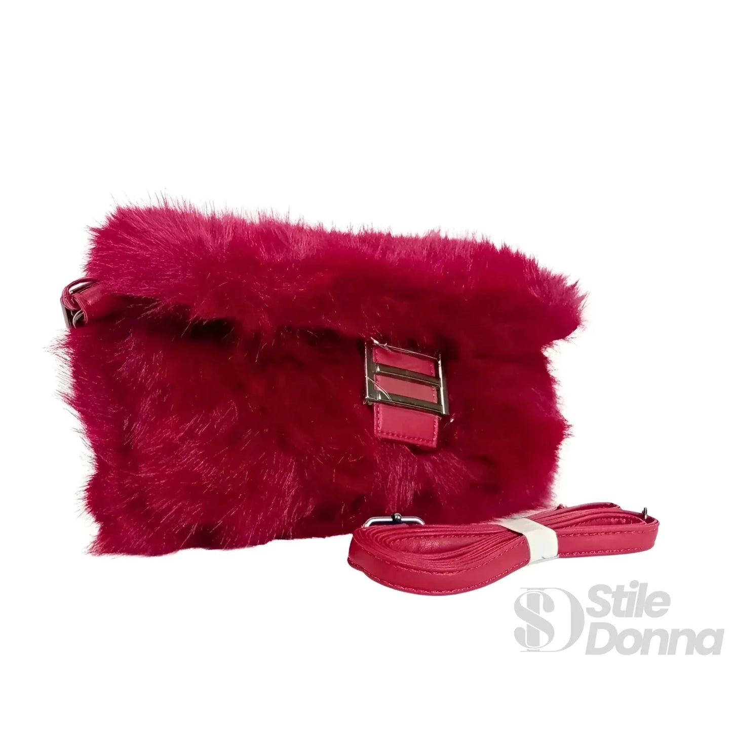 Stile Donna Bags - Borsa a Mano in Pelliccia Rossa