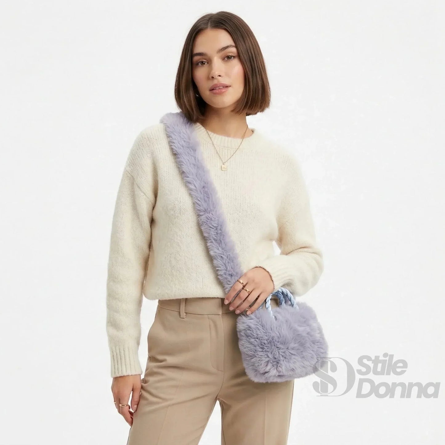 Stile Donna Bags - Borsa a Mano in Pelliccia Sintetica