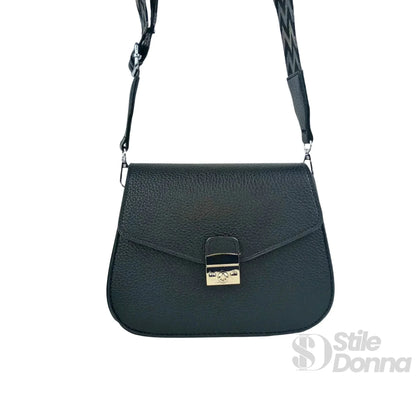 Stile Donna Bags - Borsa a Patta Nera Chiusura Argento