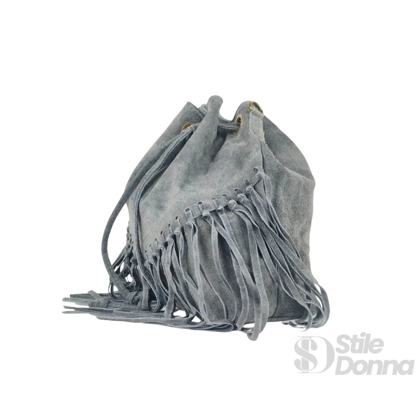 Stile Donna Bags - Borsa a Secchiello Scamosciata con Frange