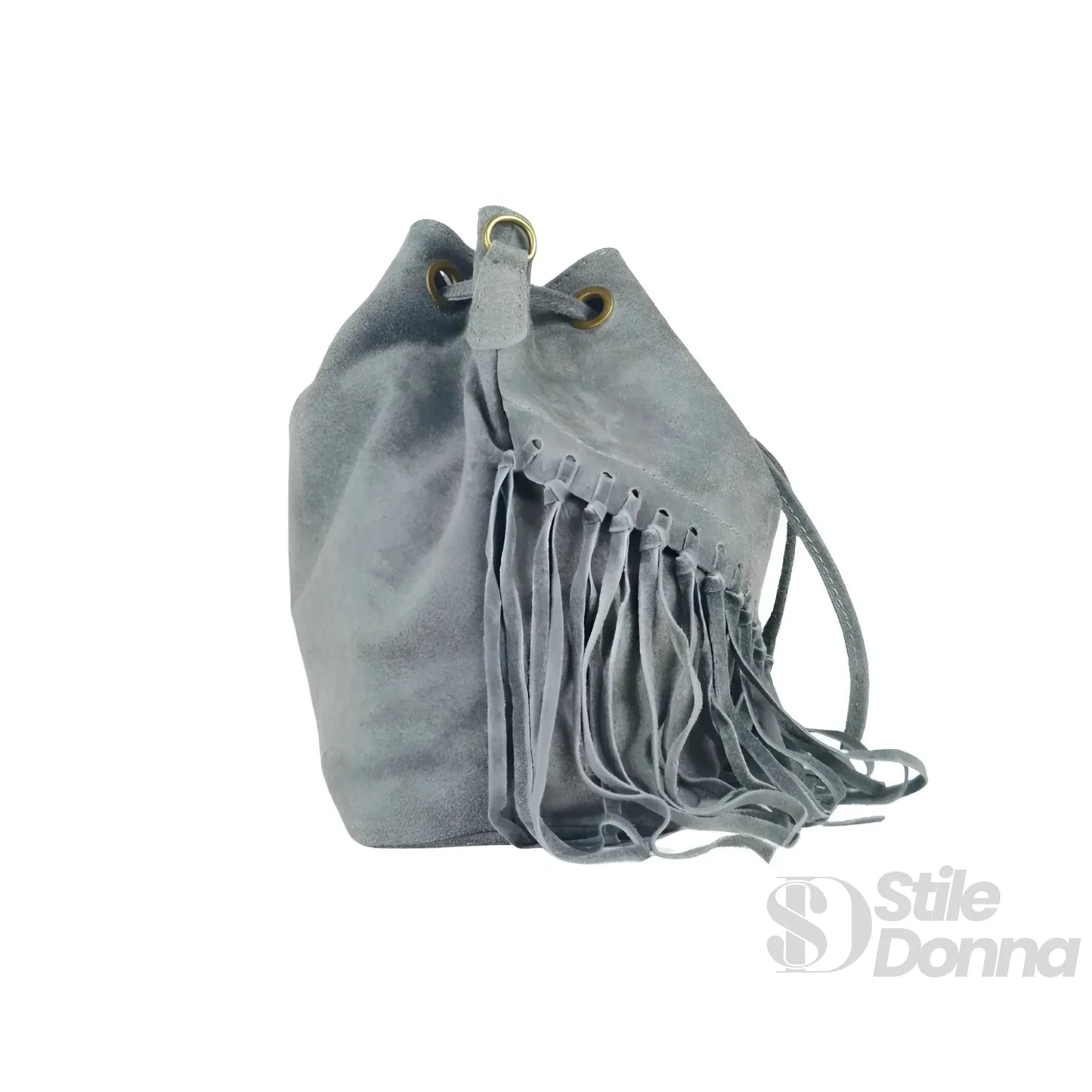 Stile Donna Bags - Borsa a Secchiello Scamosciata con Frange
