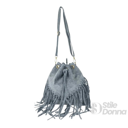 Stile Donna Bags - Borsa a Secchiello Scamosciata con Frange