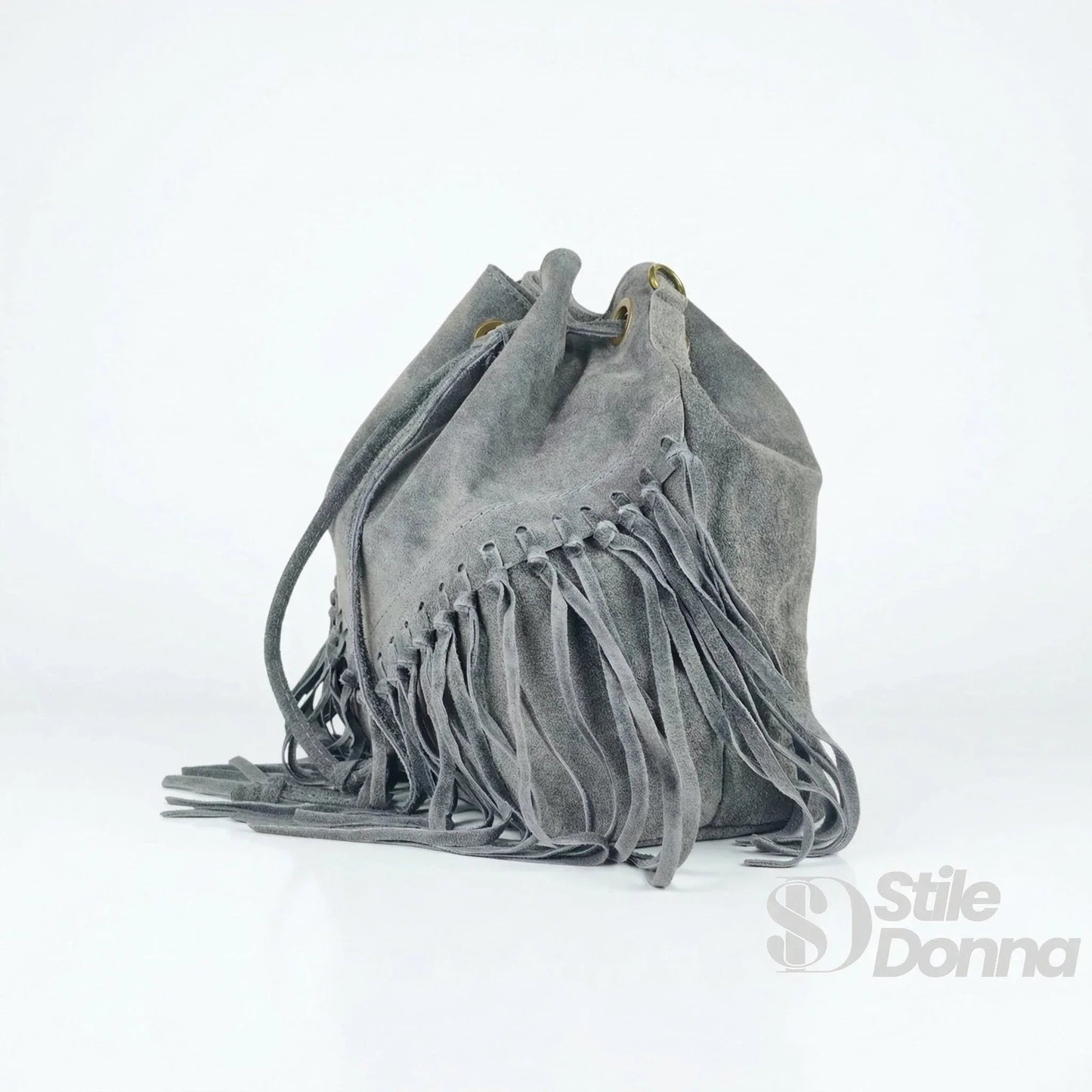Stile Donna Bags - Borsa a Secchiello Scamosciata con Frange