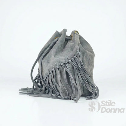 Stile Donna Bags - Borsa a Secchiello Scamosciata con Frange