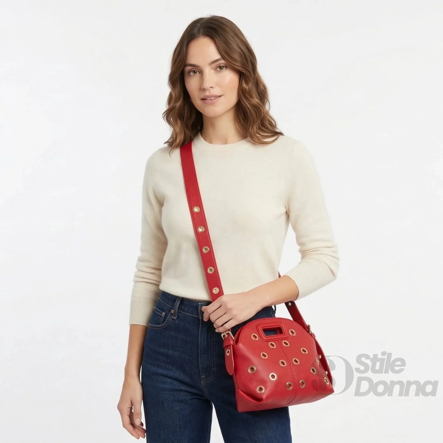 Stile Donna Bags - Borsa a Spalla con Occhielli Dorati