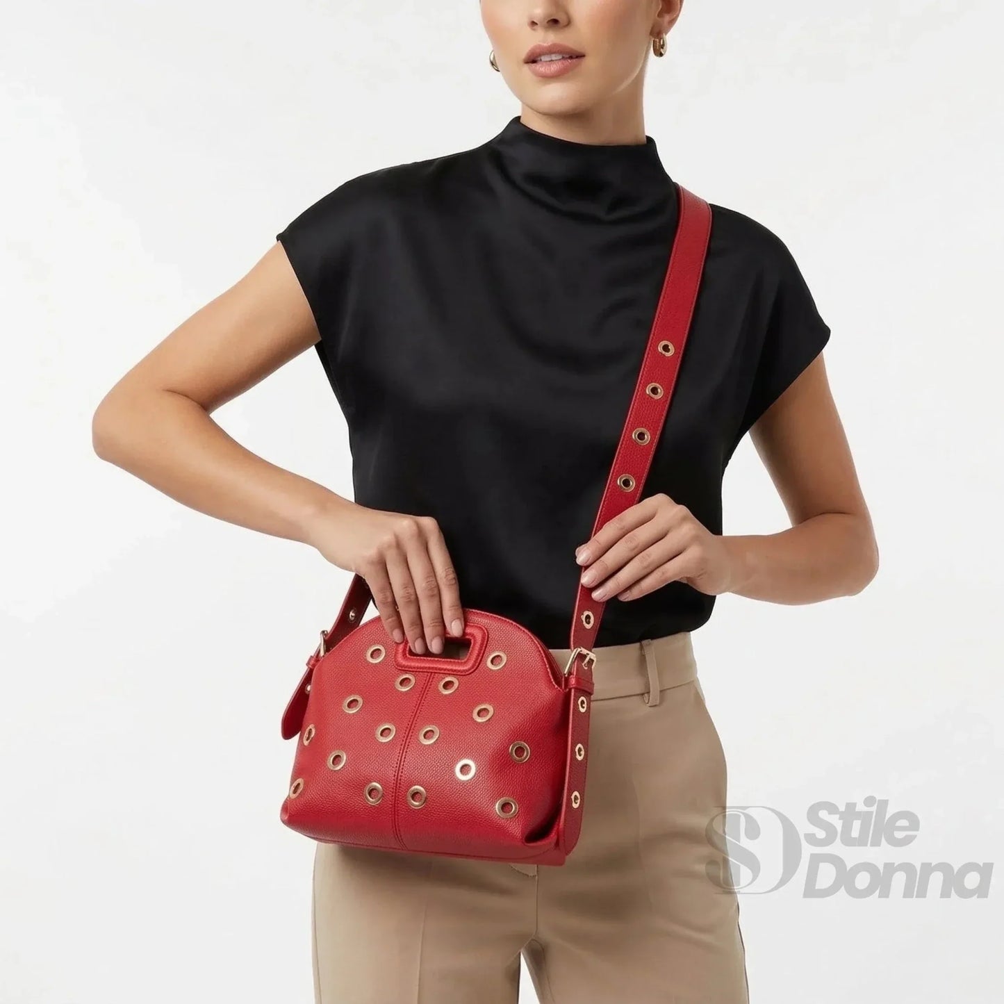 Stile Donna Bags - Borsa a Spalla con Occhielli Dorati