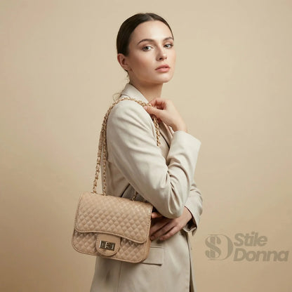 Stile Donna Bags - Borsa Beige con Catena Intrecciata